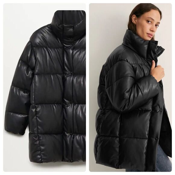 Mango Faux Leather Puffer Jacket Coat New - Picture 3 of 12